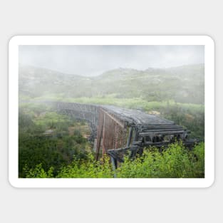 Old Broken Railway Bridge in Foggy Day Sticker